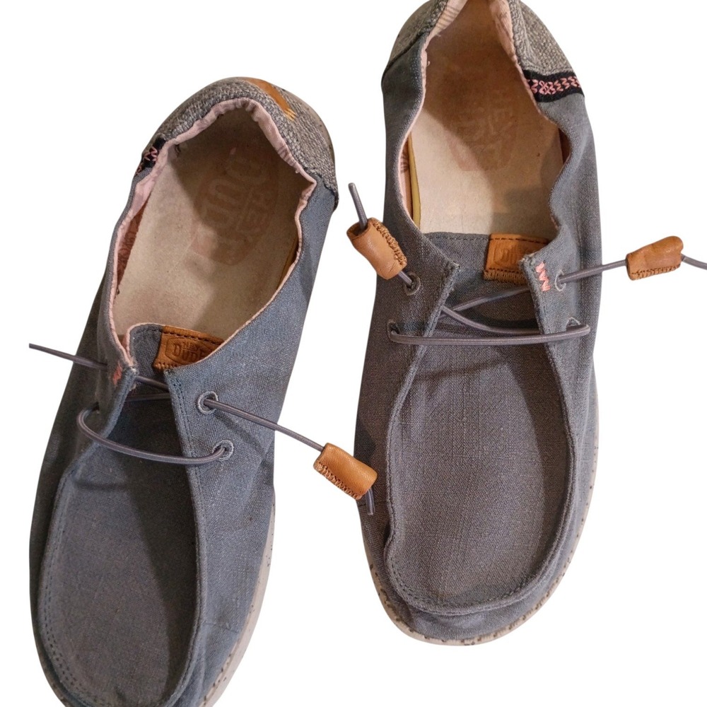 Hey Dude Wendy Washed Grey Canvas Slip On Loafers Women Size 8 Cactus Print